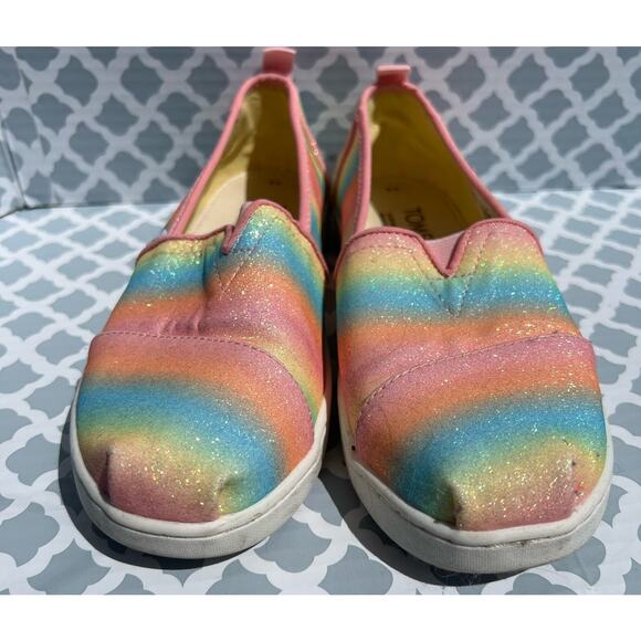 Toms Alpargata Rainbow Glitter Slip On Shoes Girls Size 4 Pre-Loved - Picture 1 of 6
